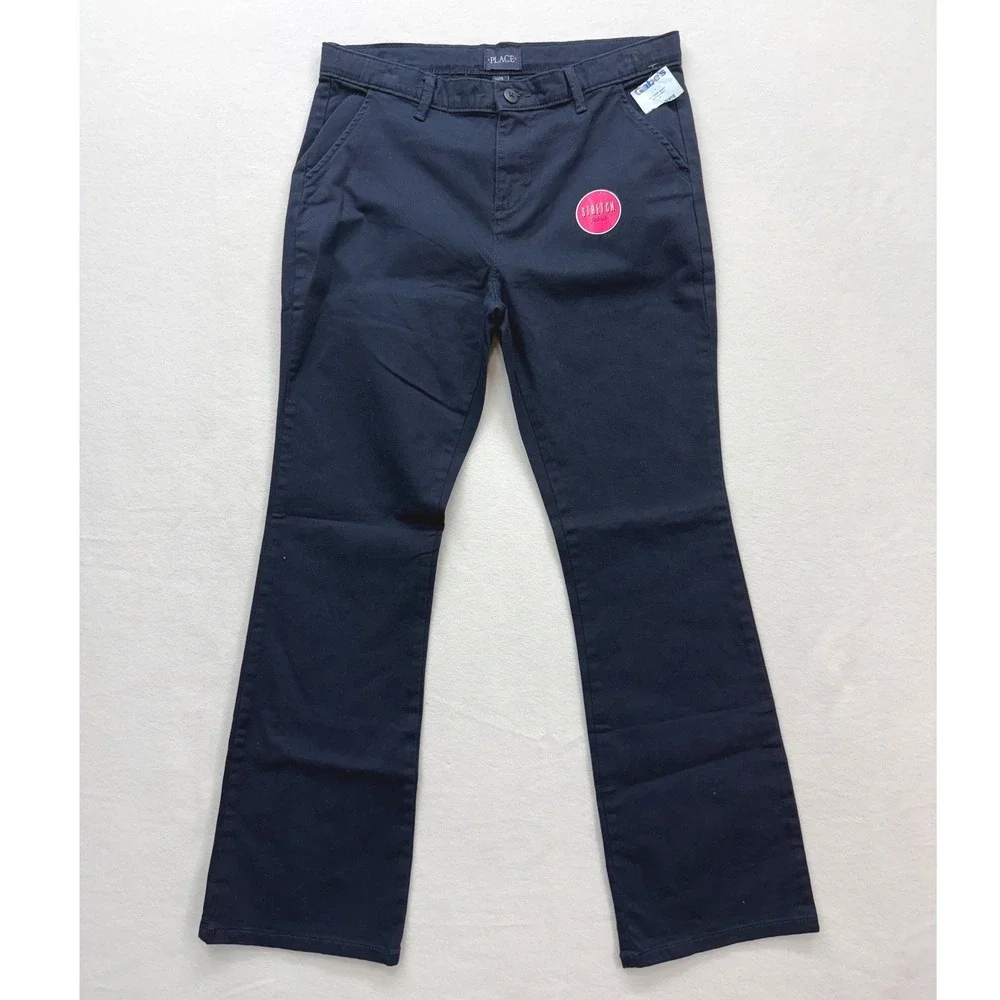 The Children's Place Chino Pants Kids 14‎ Plus Navy Blue Stretch Bootcut School